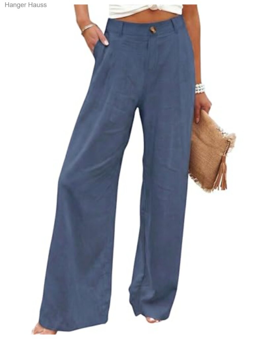 Cotton Linen Wide Leg Button Up High Waisted Trousers